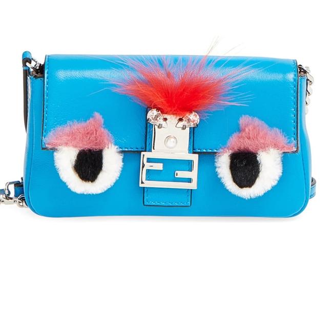 Fendi Micro Monster Blue Lambskin Leather Baguette 