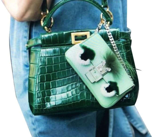 Fendi Micro Monster Turquoise Lambskin Leather Baguette 