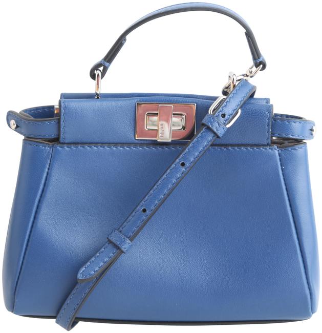 Fendi Micro Peekaboo Blue Nappa Leather Tote 