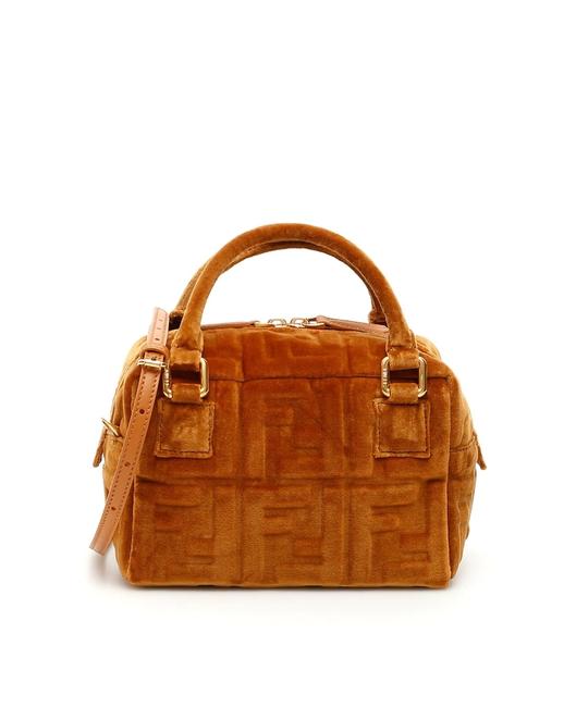 Fendi Mini Bag Cr Ff Boston Brown Velvet Tote 