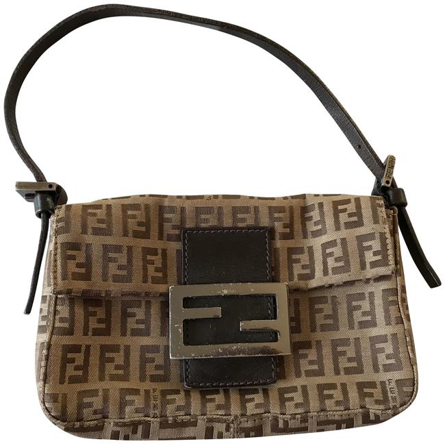 Fendi Mini Baguette Brown Canvas Wristlet 