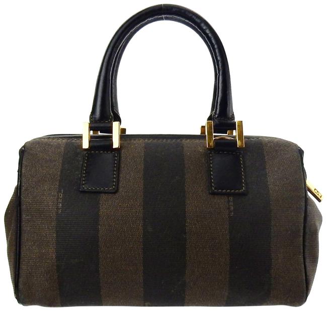 Fendi Mini Brown Pequin Striped Canvas Leather Tote 