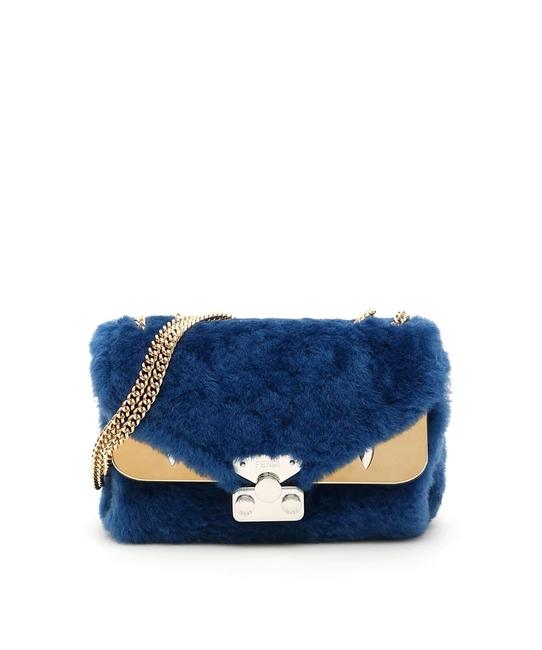 Fendi Mini Cr New Sheerling Blue Lamb Fur Shoulder Bag 