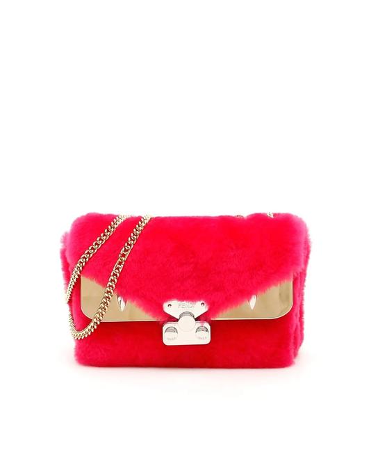 Fendi Mini Cr New Sheerling Red Lamb Fur Shoulder Bag 