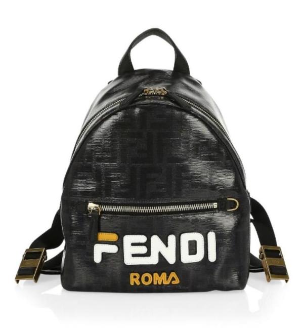 Fendi Mini Fendimania Black LeatherCanvas Backpack 