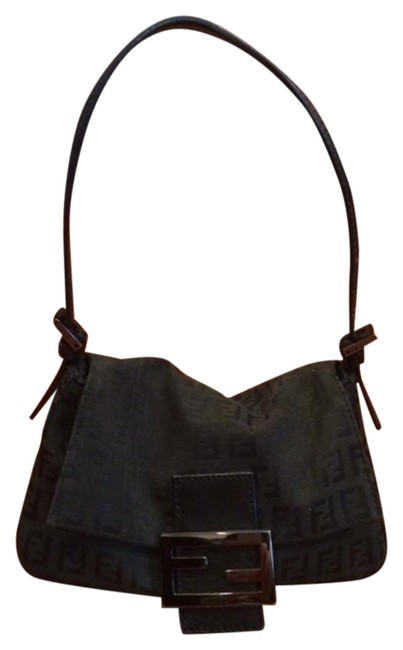 Fendi Mini Mama Black Cotton with Leather Trim Baguette 