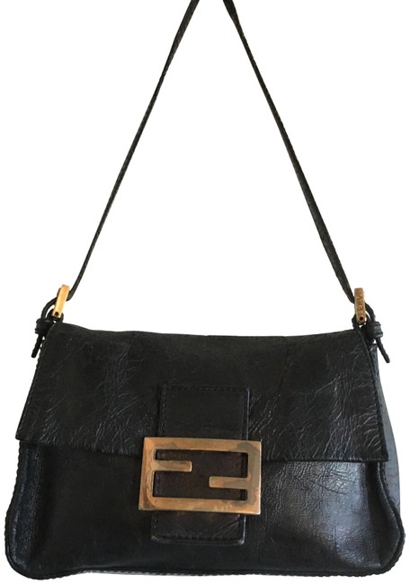 Fendi Mini Mama Forever Pearl Black Leather Baguette 