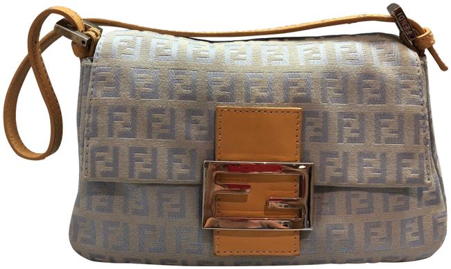Fendi Mini Mamma Baby Blue Zucca Canvas and Leather Baguette 