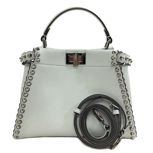 Fendi Mini Peek a boo Women's Studs Handbag Gray Leather Shoulder Bag 