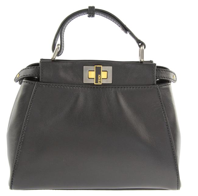 Fendi Mini Peekaboo Black Leather Tote 