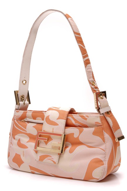 Fendi Shoulder Bag Mini Printed Orange Canvas Baguette 