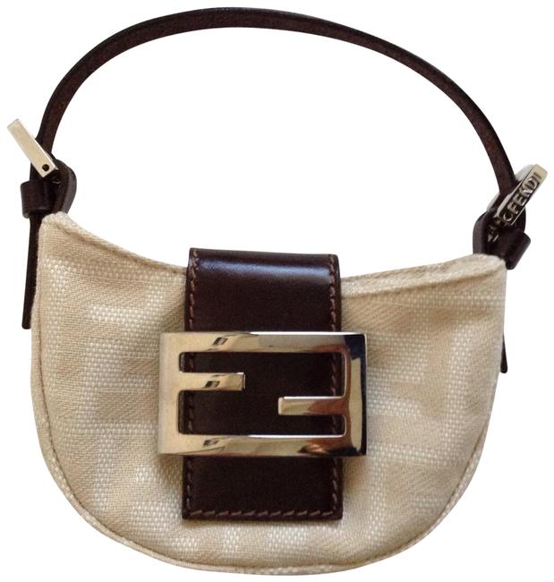 Fendi Mini Zucchino Crescent Cream Canvas Wristlet 