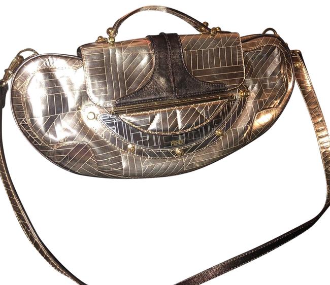 Fendi Mirror Gold Silver Leather Shoulder Bag 