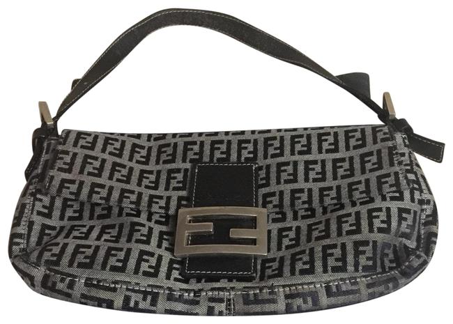 Fendi Momogram Small Denim Blue and Gray CanvasCotton Baguette 