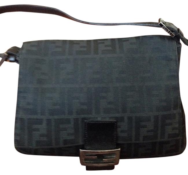 Fendi Monogram Black Canvas and Leather Shoulder Bag 