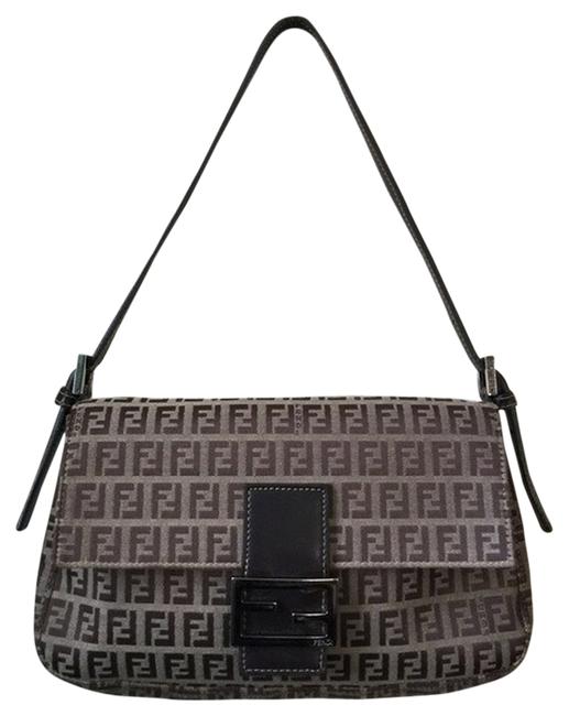 Fendi Monogram Brown LeatherFabric Shoulder Bag 