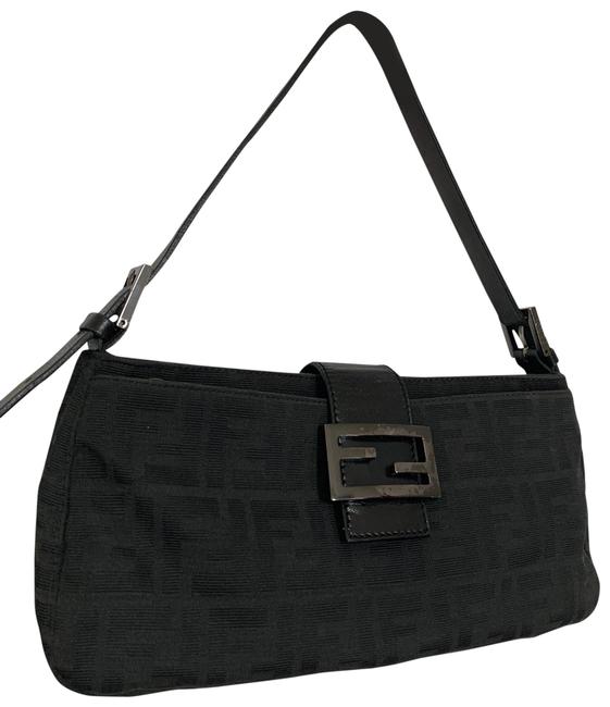 Fendi Monogram Buckle with 3 Pockets Black Canvas and Leather Baguette 