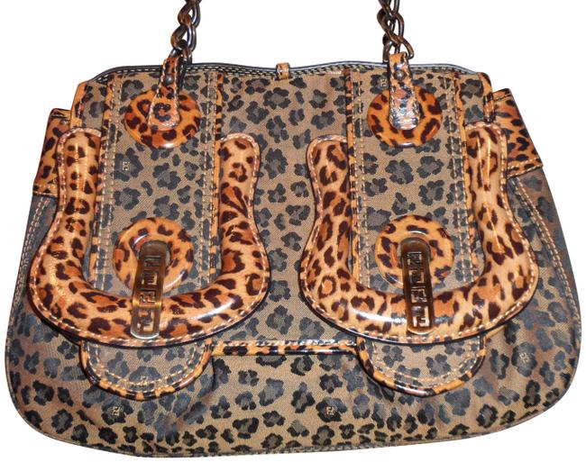 Fendi Monogram Canvas Animal Print Brown Shoulder Bag 