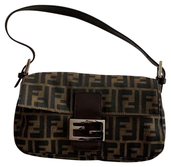 Fendi Monogram Canvas with Leather Trim Baguette 