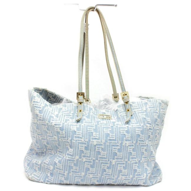 Fendi Monogram Ff Logo Zucca Shopper Roll 872794 Blue Denim Tote 