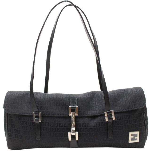 Fendi Monogram Ff Round Boston 868804 Black Canvas Shoulder Bag 