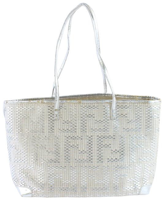 Fendi Monogram Ff Woven 228081 Silver Tote 