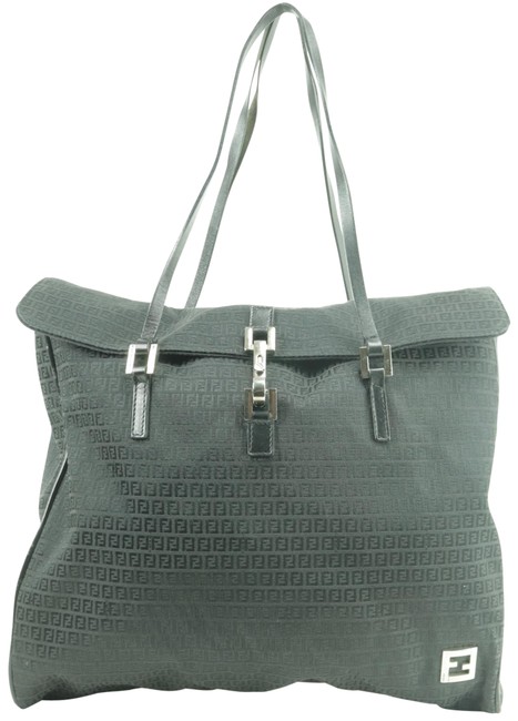 Fendi Monogram Ff Zucca Flap Tote 30fk1226 Black Canvas Shoulder Bag 