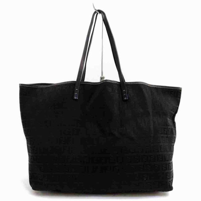 Fendi Monogram Ff Zucca Roll Shopper 860034 Black Canvas Tote 