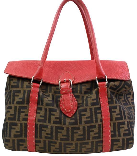 Fendi Monogram Ff Zucca Satchel Tote 866438 Brown Canvas Shoulder Bag 