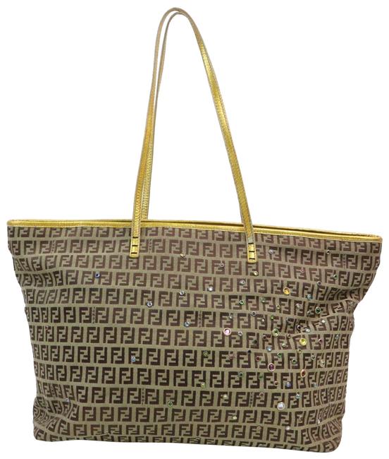 Fendi Monogram Ff Zucca Zippered Roll 871563 Beige Canvas Tote 