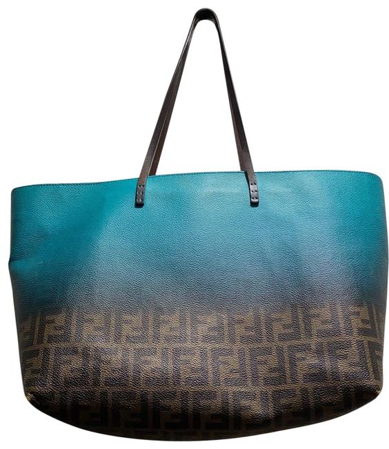 Fendi Monogram Ombre Brow Turquoise Leather Tote 