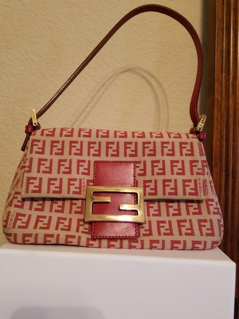 Fendi Monogram Red Canvas Shoulder Bag 