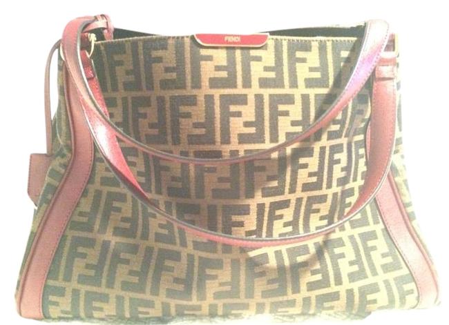 Fendi MonogramRed Canvas Shoulder Bag 