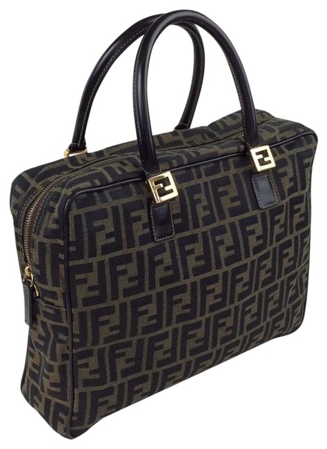 Fendi Monogramed with Lather Trim Black Canvas Tote 