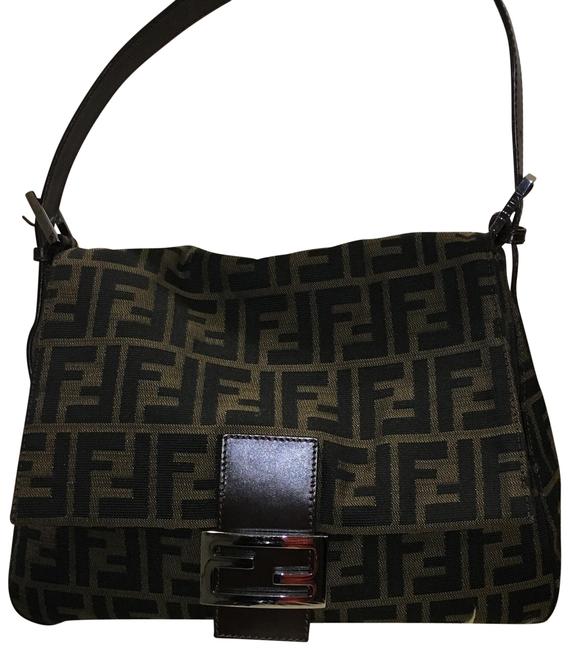 Fendi Monogrammed Brown and Black Woven Canvas Shoulder Bag 