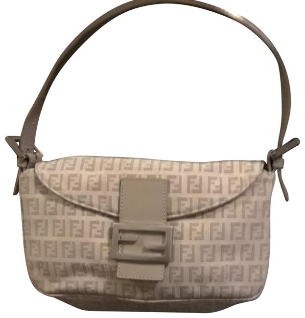 Fendi Monogrammed Shoulder Light Grey Canvas Baguette 