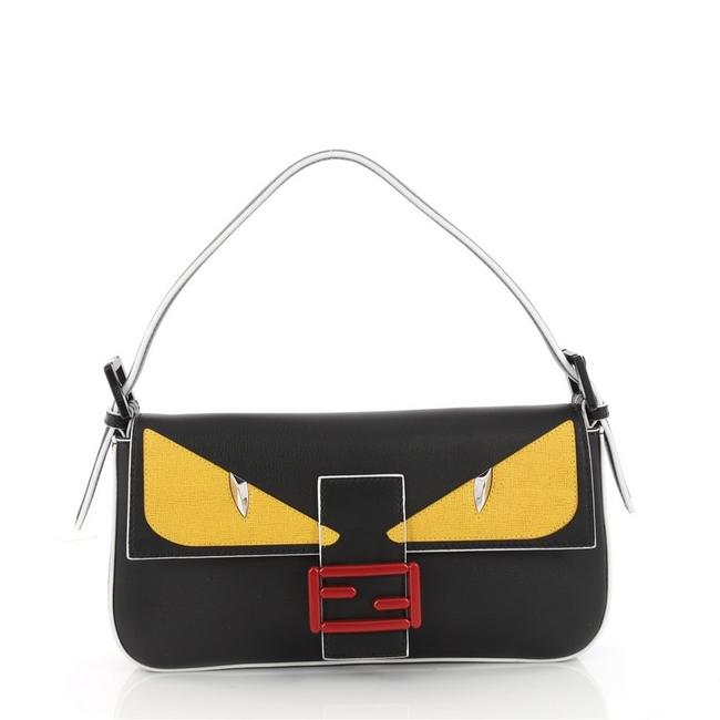 Fendi Monster Baguette Medium Black Leather Shoulder Bag 