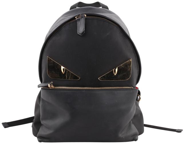 Fendi Monster Black LeatherCanvas Backpack 