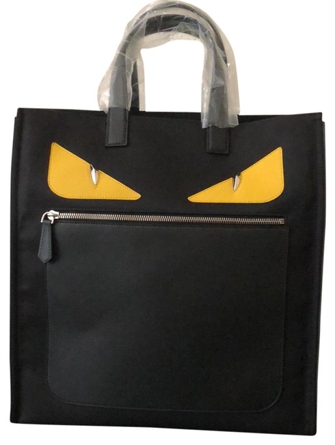 Fendi Monster Collection Black Nylon and Leather Tote 