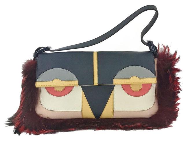Fendi Monster Fur Blue Red Yellow Pink White Leather Baguette 