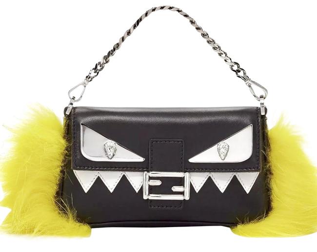 Fendi Monster Fur Micro Yellow Cross Body Black Leather Baguette 