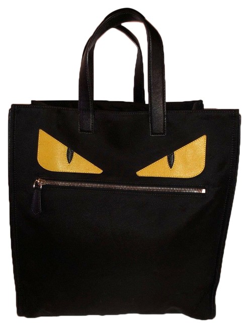 Fendi Monster Karl Lagerfeld Black Nylon and Leather Tote 