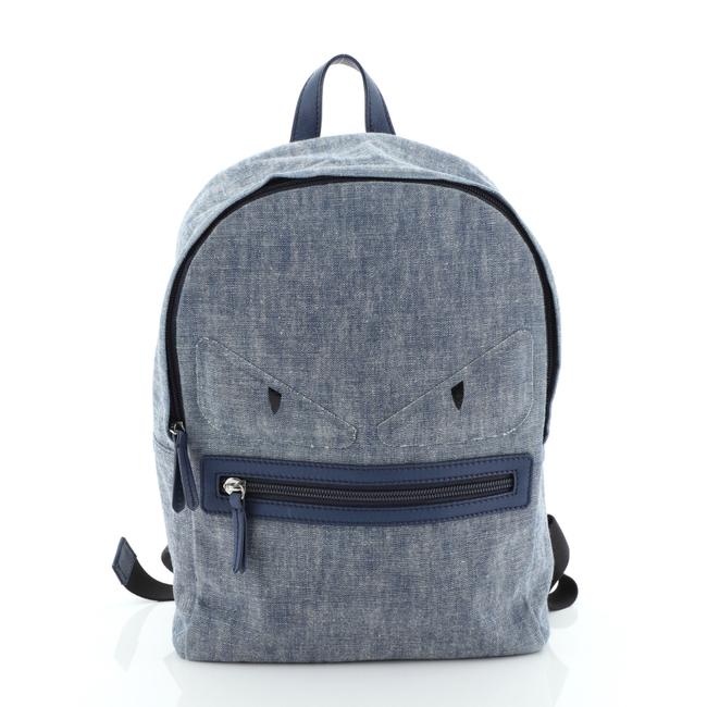 Fendi Monster Kid's Small Blue Denim Backpack 