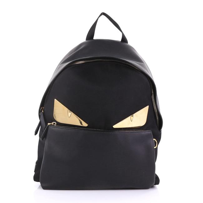 Fendi Monster Nylon with Large Black Leather Backpack 
