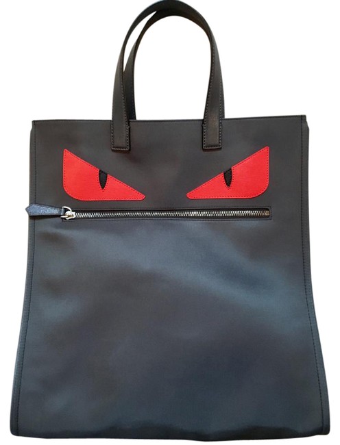Fendi Monster Printed Black with Red Nylon Tote 