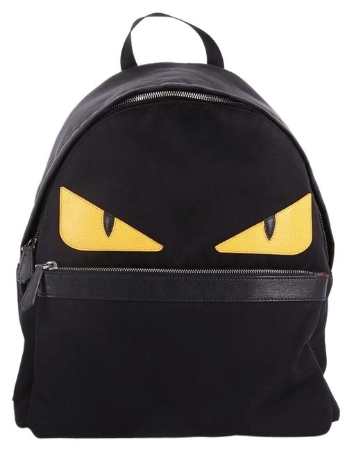 Fendi Monster with Leather Large Black Nylon Backpack 