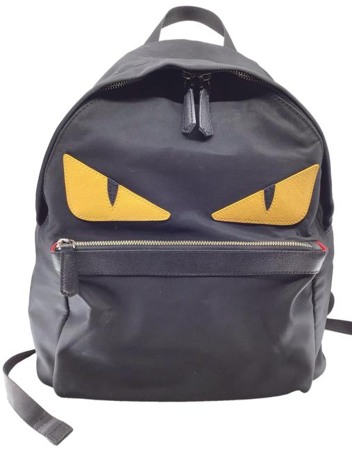 Fendi Monster with Leather Trim Detail Black Nylon Backpack 