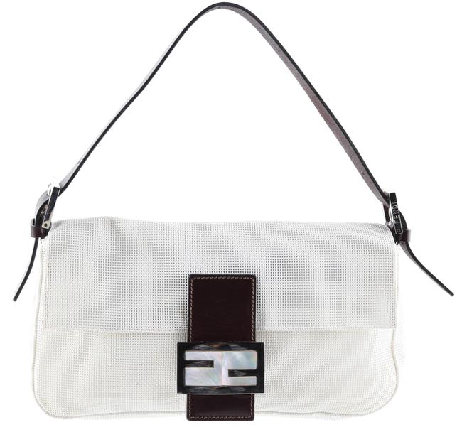 Fendi Mother Of Pearl White Mesh Baguette 