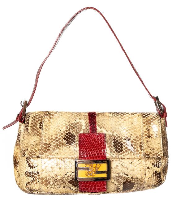 Fendi Natural &amp; Red Snakeskin Leather Baguette 