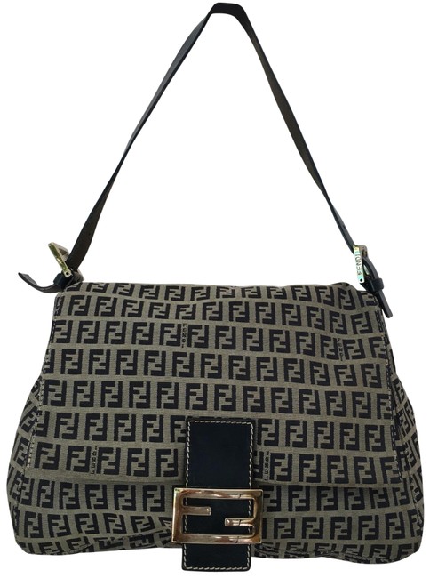 Fendi Navy Blue and Gray Monogram Toile Baguette 